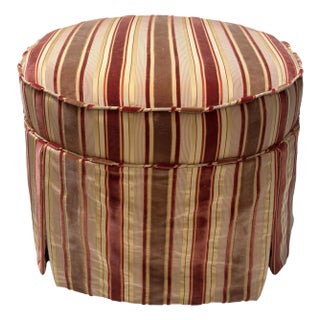 Nancy Corzine Fully Upholstered Valentino Silk Stripe Pouf Ottoman For Sale