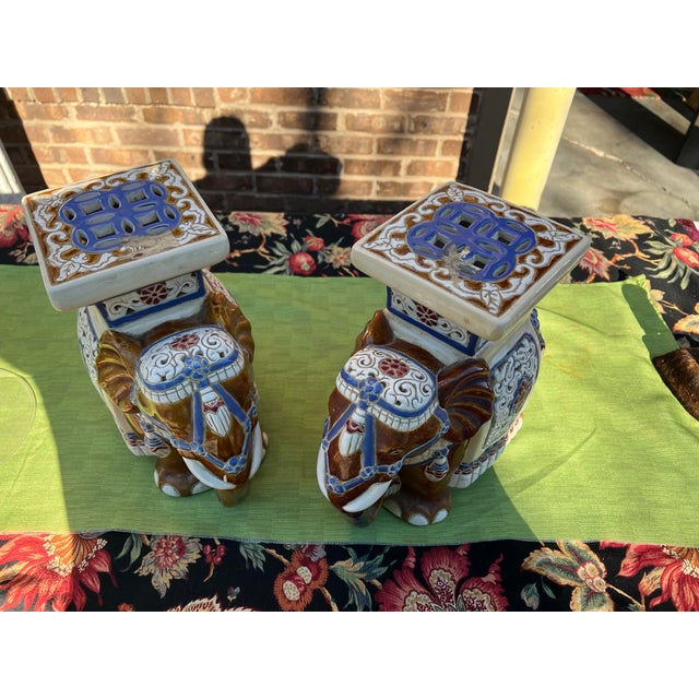 1970s Ceramic Elephant Plant Stands- Set of 2 For Sale - Image 4 of 7