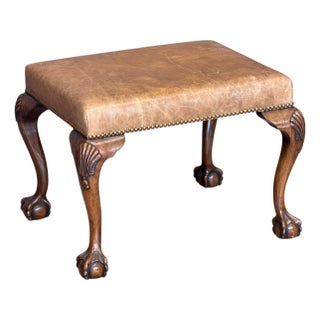 Mid 19th Century Chippendale Style Mahogany and Leather Upholstered Stool For Sale