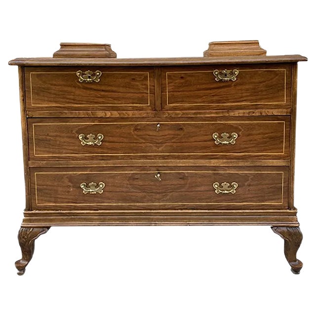 Late-19 Century Walnut and Marquetry Commode Chest of Drawers, 1890s For Sale