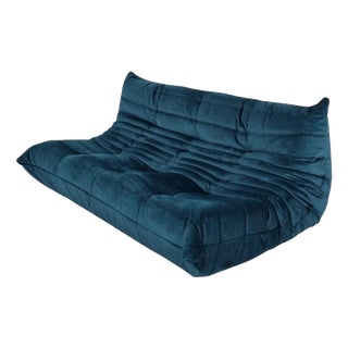 Togo 3-Seater Sofa in Teal Velvet by Michel Ducaroy for Ligne Roset For Sale