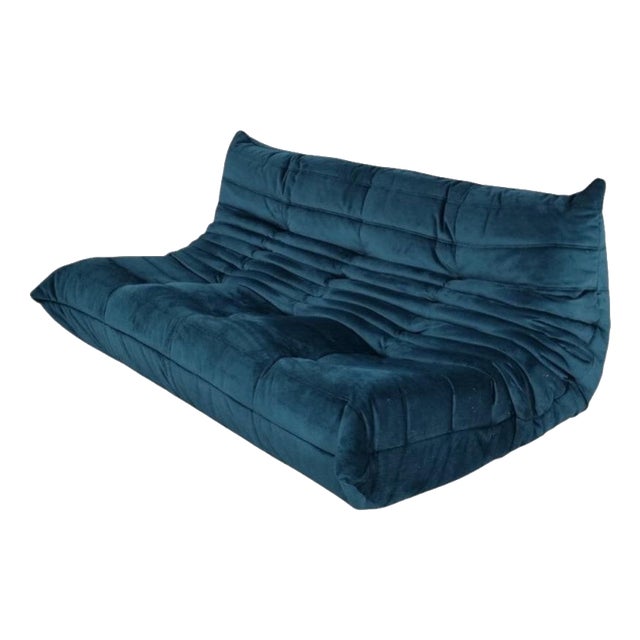 Togo 3-Seater Sofa in Teal Velvet by Michel Ducaroy for Ligne Roset For Sale