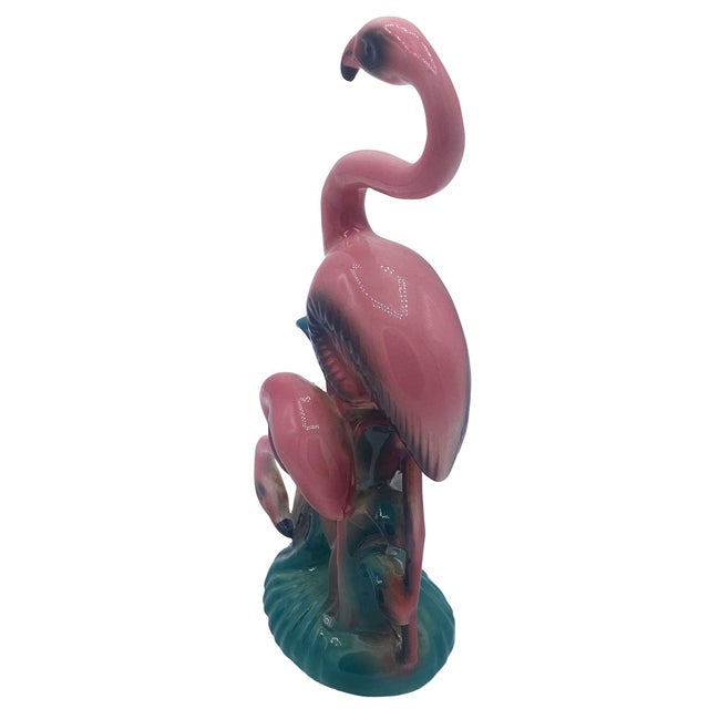 1950s Mid 20th Century Mother & Daughter Pink Flamingo Ceramic Tabletop Statue by Leftons For Sale - Image 5 of 7