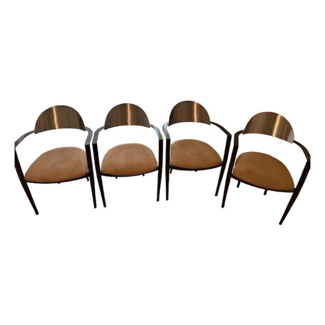 1980s Elite Modern Stainless Steel Back Dining Chairs For Sale