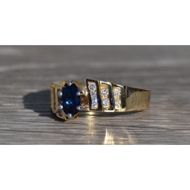 The Geraldine: Ladies 14K Gold Sapphire and Diamond Ring For Sale - Image 4 of 10