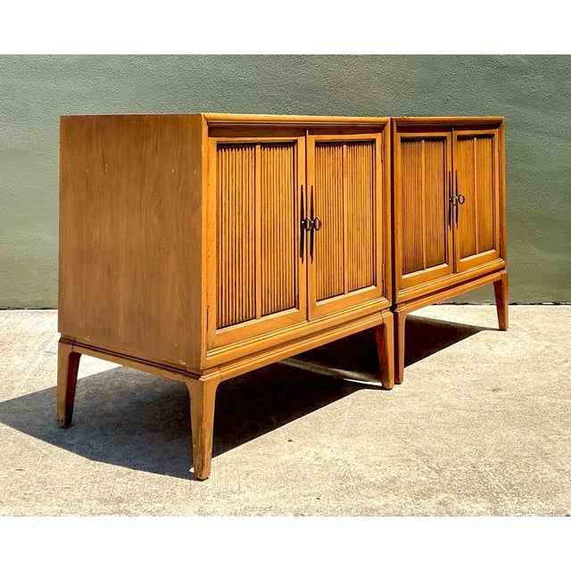 Vintage MCM Wood Cabinets With Grooved Doors - Pair For Sale - Image 15 of 15