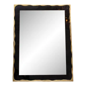 Modern Mirror in Black Shell With Bronze Patina Brass Details by Kifu Paris
