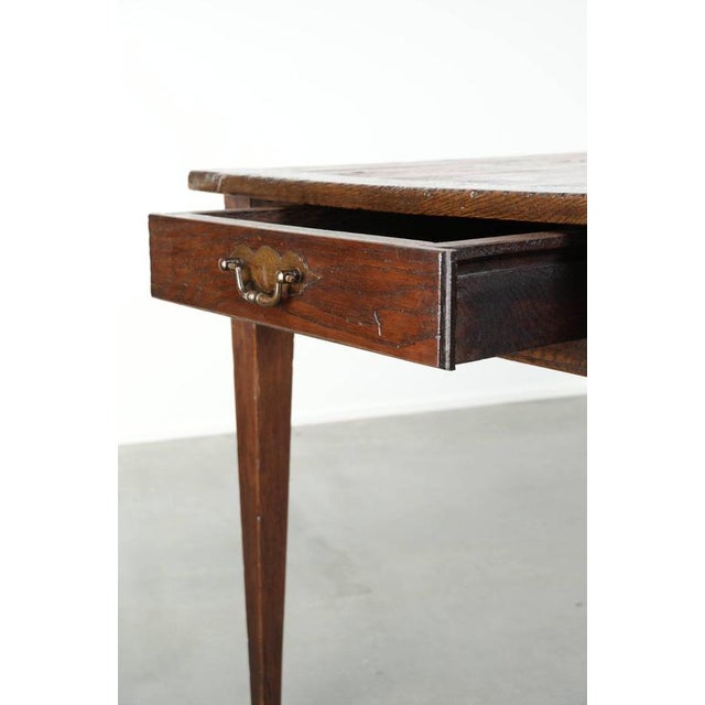 Antique French Pine Dining Table with Oak Base and Practical Drawer, 19th Century For Sale - Image 11 of 12