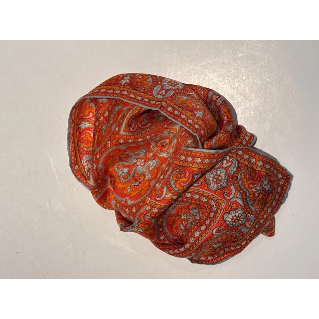 Contemporary Vintage Paisley Silk Oblong Scarf in Orange colors For Sale - Image 3 of 12