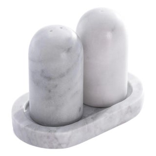 Marmora Marble Salt and Pepper Shaker on Tray For Sale