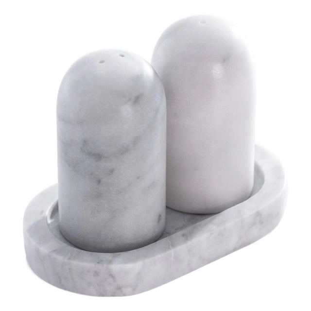 Marmora Marble Salt and Pepper Shaker on Tray For Sale