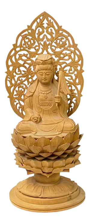 Chinese Sandal Wood Lotus Base Kwan Yin Bodhisattva Statue