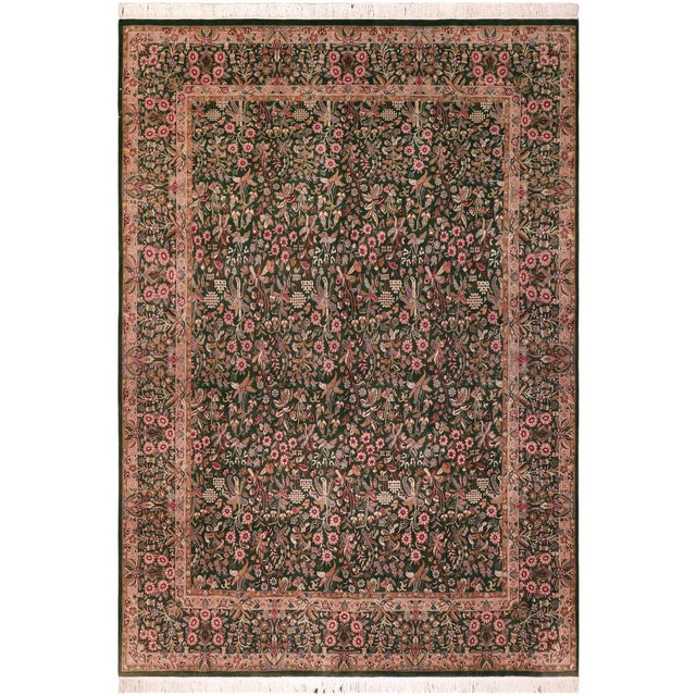 Green Floral 1990's Pak-Persian Green/Gold Wool Rug - 8'1'' X 10'3'' For Sale - Image 8 of 9