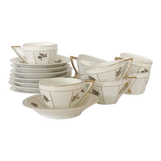 Art Deco Portuguese Espresso Cups and Saucers - Set of 8 For Sale
