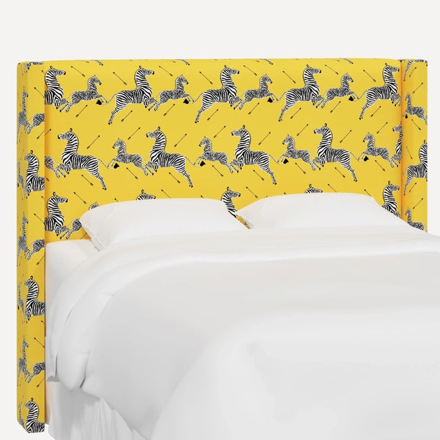 Textile Red from Scalamandre crafted by Cloth & Company Hudson Cal. King Headboard, Yellow Animal Print For Sale - Image 7 of 7