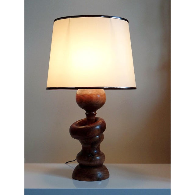 Vintage Scandinavian Style Table Lamp in Carved Turned Wood, 1960s For Sale - Image 4 of 16