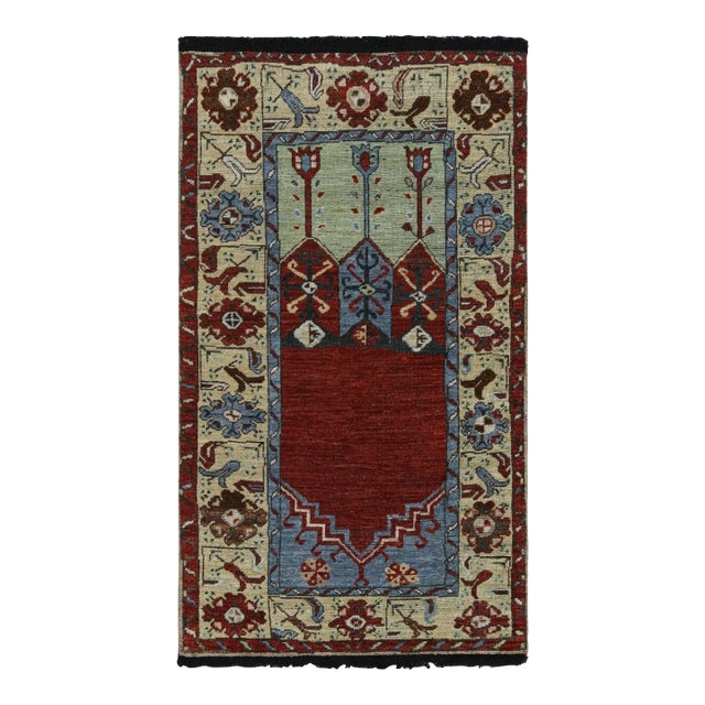 Rug & Kilim’s Tribal Style Runner Rug in Red With Mihrab and Floral Patterns For Sale
