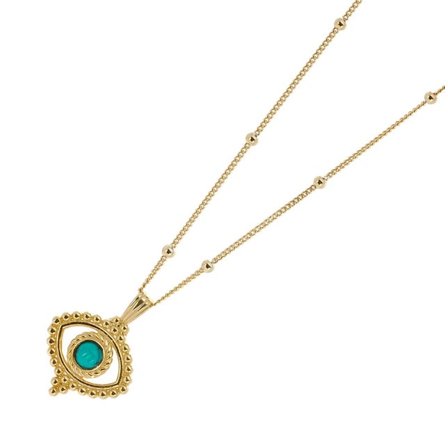 Early 21st Century Turquoise Evil Eye Pendant Stylish Gold Chain Necklace For Sale - Image 5 of 8