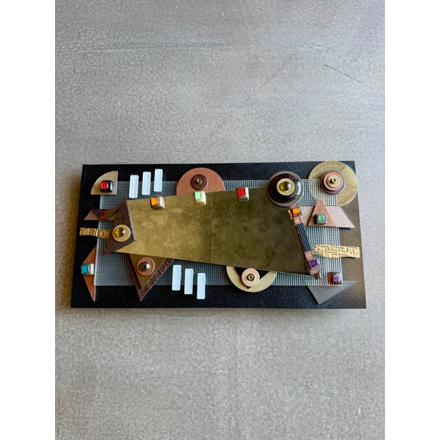 Postmodern Mixed Media Studio Glass Mirror Asymmetrical Memphis Style Geometric Brutalist Wall Sculpture For Sale In Las Vegas - Image 6 of 18