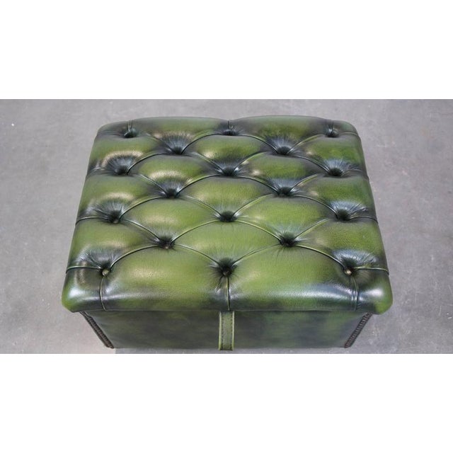 Chesterfield Ottoman in Green Cowhide Leather For Sale - Image 6 of 12