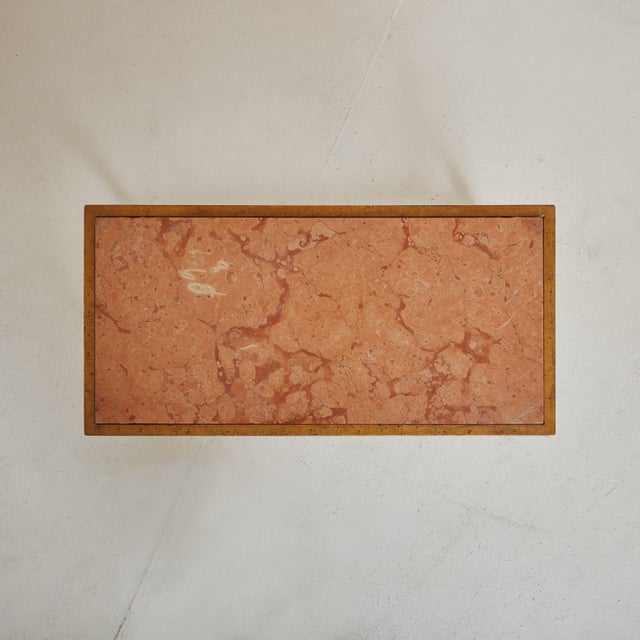 Italian Pink Marble + Brass Coffee Table, 1960s For Sale - Image 4 of 10