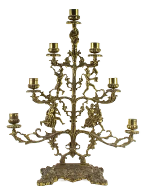 Seven-Light Figural Brass Candelabra Withe Jolly Dancers & Musicians