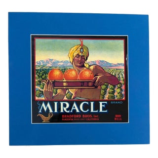 Original Vintage MIRACE Bradford Brothers CA Orange Crate Label, Matted - EUC For Sale