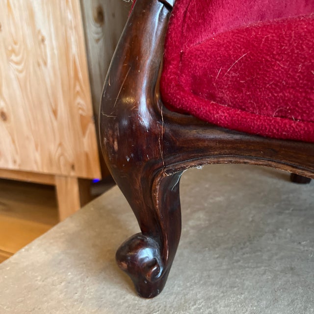 Vintage Red Velvet Children / Dog Grandfathers Chair For Sale - Image 11 of 11
