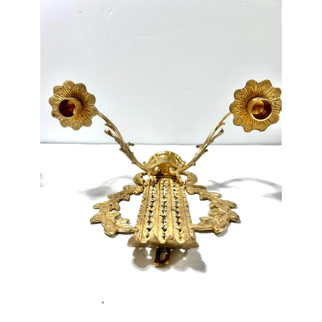 Metal Vintage French Louis XVI Style Brass Wall Sconces – Pair For Sale - Image 7 of 12