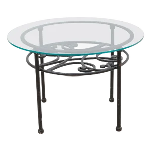 French Wrought Iron Round Coffee Table with Glass Top, 1960s