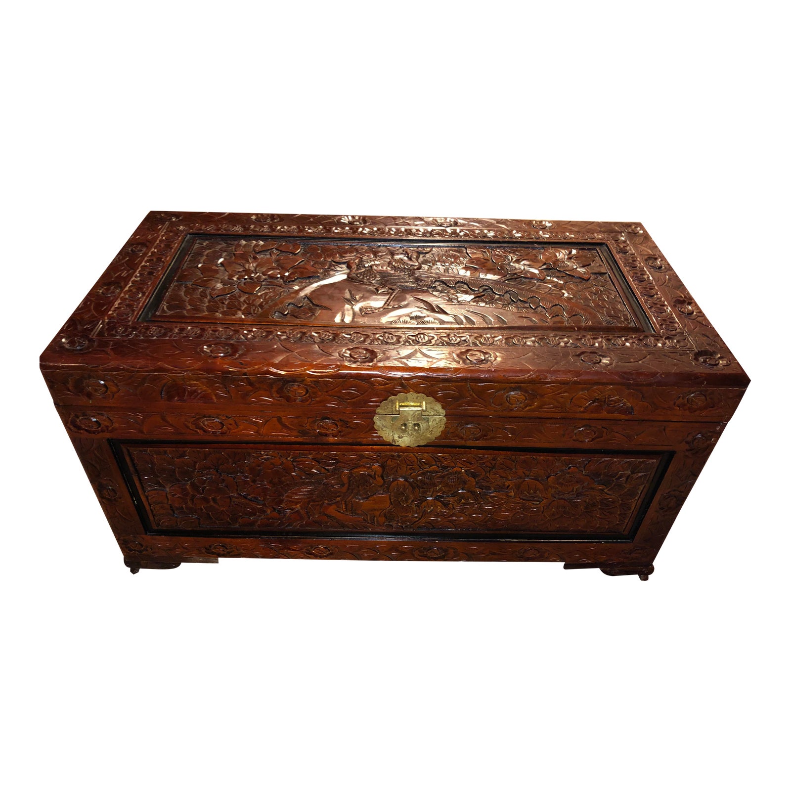 20th Century Chinese Hand Carved Rosewood & Camphor Dowry/Storage Chest