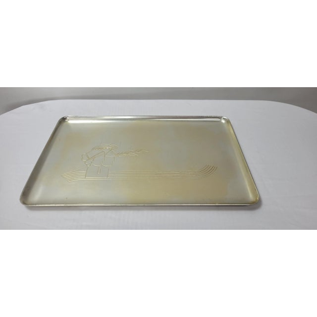 Art Deco Bust Aluminum Tray Barware Server Coffee Table Art Display In good condition, no chips or cracks with scratches,...