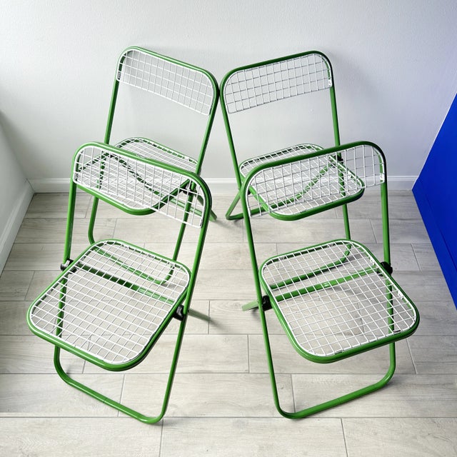 Postmodern Postmodern Enameled Metal Folding Chairs- Set of 4 For Sale - Image 3 of 12