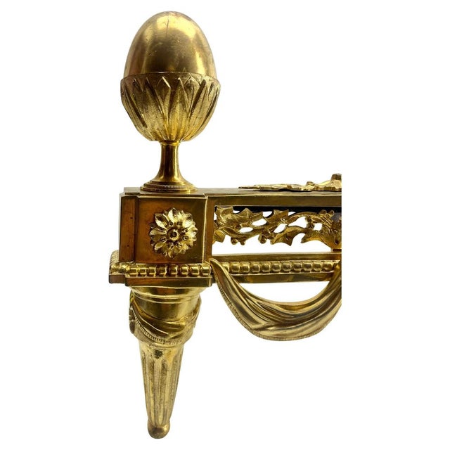 Louis XVI Neoclassical Bronze and Wrought Iron Andirons, 1930, Set of 2 For Sale - Image 6 of 11