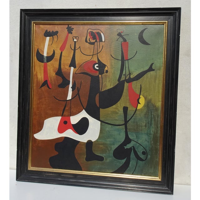 A very beautiful, large special edition print of "Rhythmic Characters" by Joan Miró. It features a craquelure finish,...
