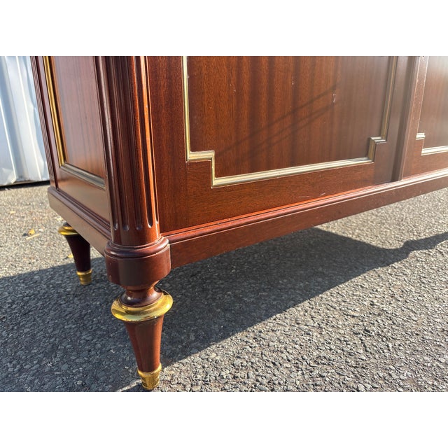 French Neoclassical Brass and Marble Sideboard in Mahogany by Maurice Hirsch, 1950s For Sale - Image 9 of 12