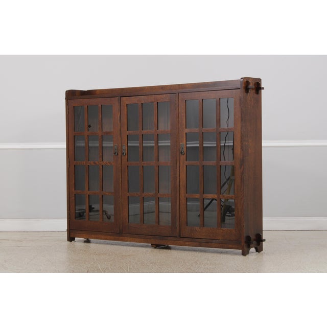 Arts & Crafts Stickley Arts & Crafts Mission Oak 3 Door Bookcase For Sale - Image 3 of 18