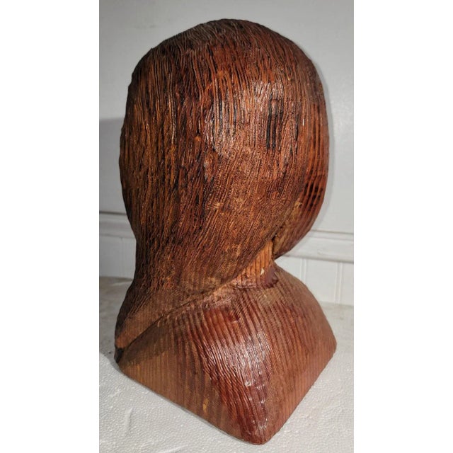 Hand Carved & Painted Native American Head For Sale - Image 4 of 5