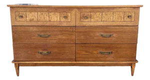 Mid-Century Walnut and Burl Wood Double Dresser by Lane, 1960s