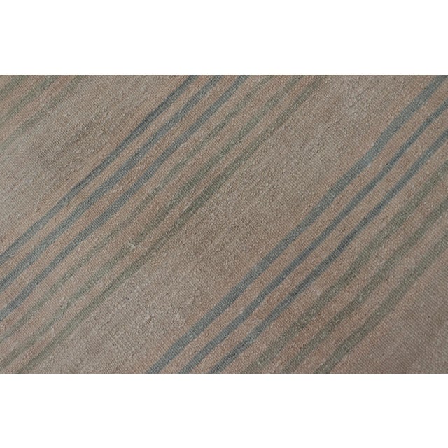 Stripe Design Turkish Vintage Kilim Runner in Shades of Ivory and Light Blue For Sale - Image 12 of 12