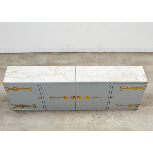 Parzinger Originals Tommi Parzinger Lacquer Marble Top Sideboard Credenza 10 Ft For Sale - Image 4 of 18