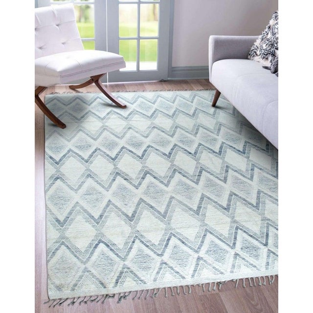 9x13 Ivory Hand-Knotted Wool Diamond Chevron Geometric Modern Carpet Rug For Sale - Image 9 of 9