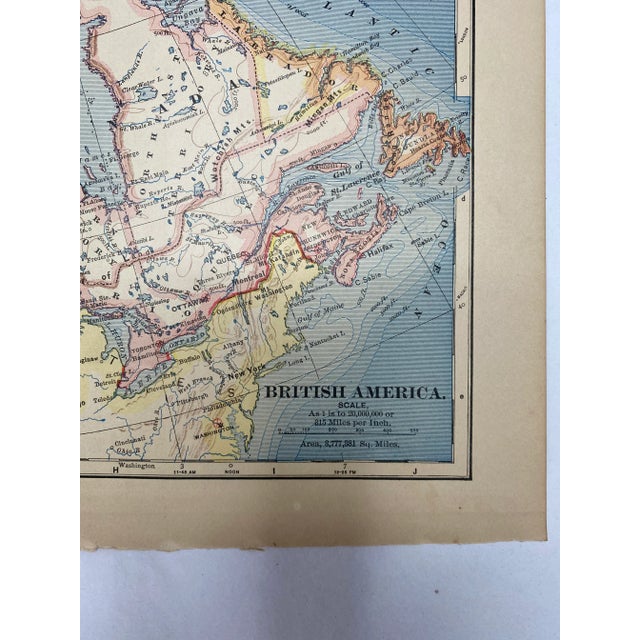 1883 map of British America Canada measuring about 10.25” x 12.75” There is discoloration to paper consistent with age....