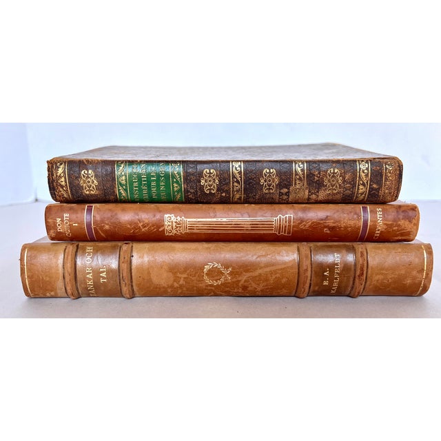 Antique French/Swedish Leather Bound Books - Set of 3 For Sale - Image 12 of 15