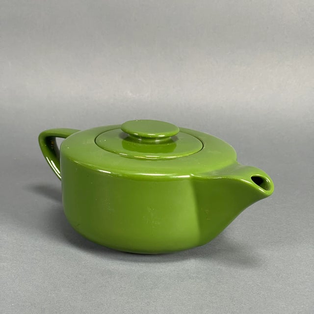 Vintage 1930's Streamline Art Deco Green Glaze Ceramic Teapot with Lid Marked "W" For Sale - Image 13 of 13