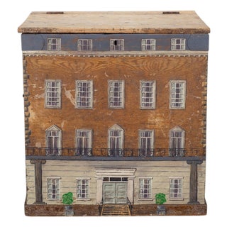19th C. English Painted Pine Chest With Georgian Manor Façade For Sale
