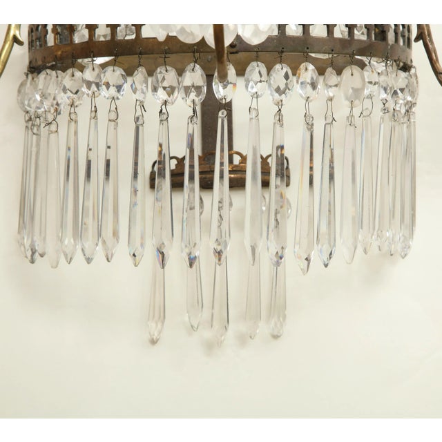 Metal Pair of Beaded Crystal Waterfall Wall Lights For Sale - Image 7 of 12