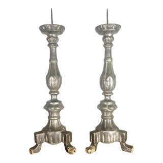 19th Century Italian Silver Gilt Neoclassical Hand-Carved Candlesticks For Sale