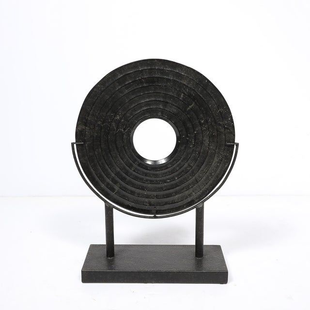 Mid-Century Modernist Bi-Disc Sculpture in Black Sandstone by Holly Hunt For Sale - Image 11 of 13