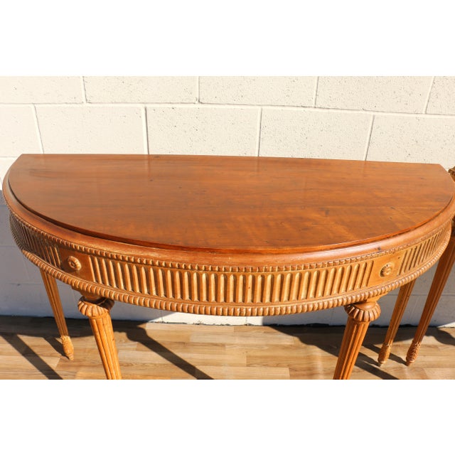 Antique 1920s Neoclassical Carved Fruitwood Demi-Lune Console Tables - Pair For Sale - Image 9 of 18